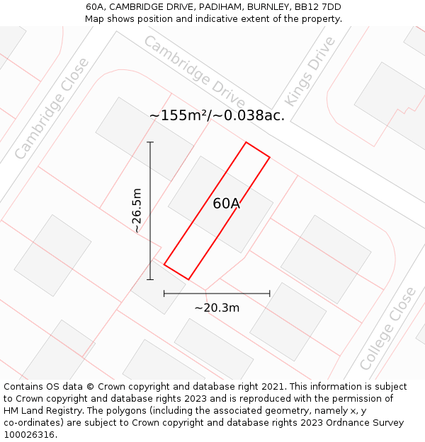 60A, CAMBRIDGE DRIVE, PADIHAM, BURNLEY, BB12 7DD: Plot and title map