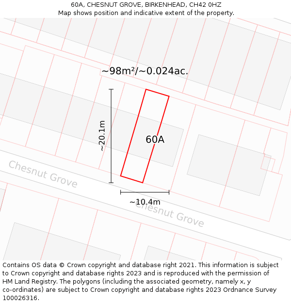 60A, CHESNUT GROVE, BIRKENHEAD, CH42 0HZ: Plot and title map