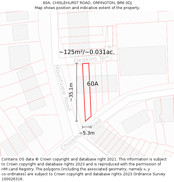 60A, CHISLEHURST ROAD, ORPINGTON, BR6 0DJ: Plot and title map