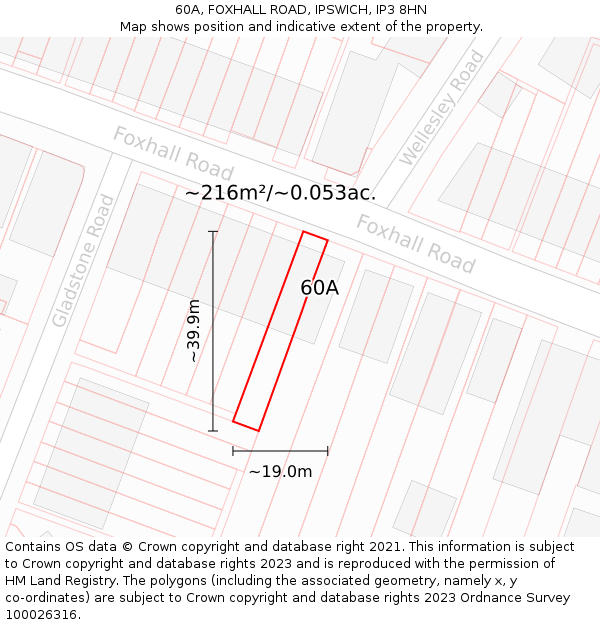60A, FOXHALL ROAD, IPSWICH, IP3 8HN: Plot and title map