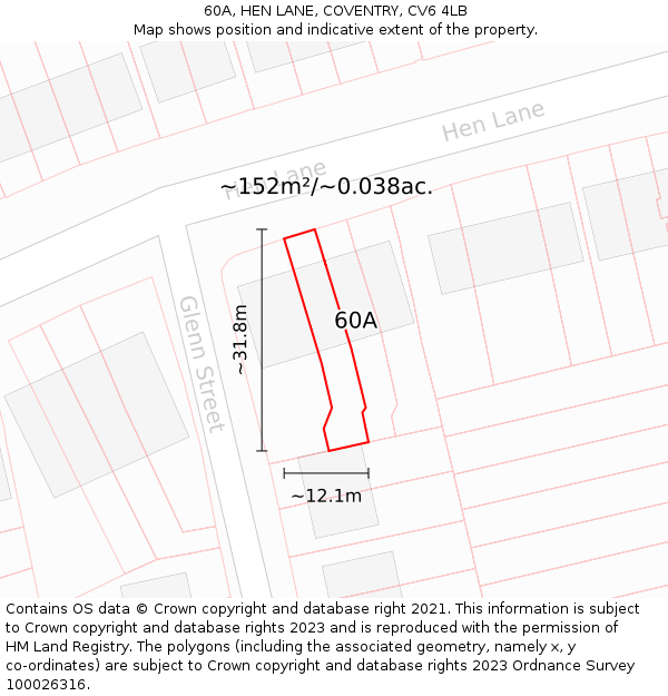 60A, HEN LANE, COVENTRY, CV6 4LB: Plot and title map