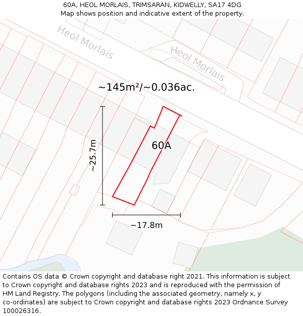 60A, HEOL MORLAIS, TRIMSARAN, KIDWELLY, SA17 4DG: Plot and title map