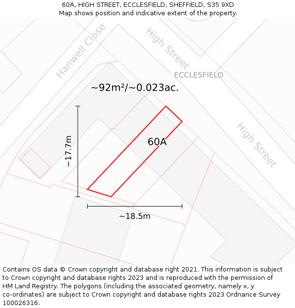 60A, HIGH STREET, ECCLESFIELD, SHEFFIELD, S35 9XD: Plot and title map