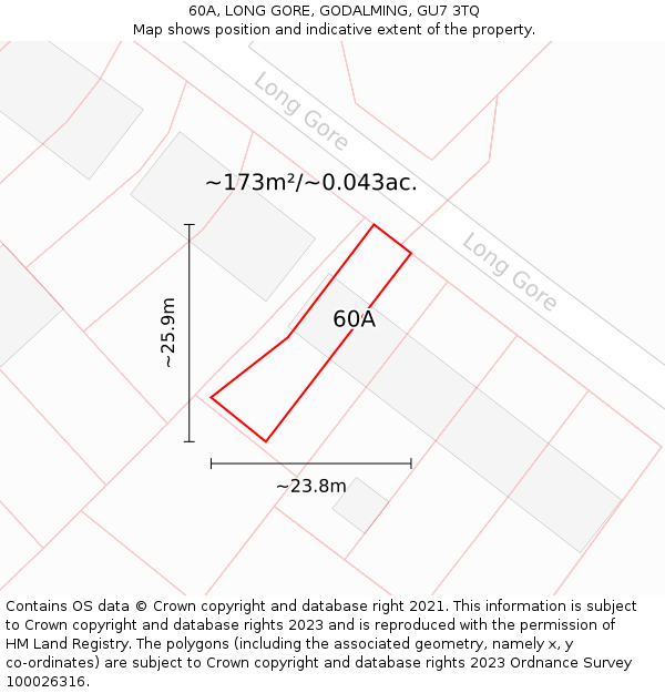 60A, LONG GORE, GODALMING, GU7 3TQ: Plot and title map