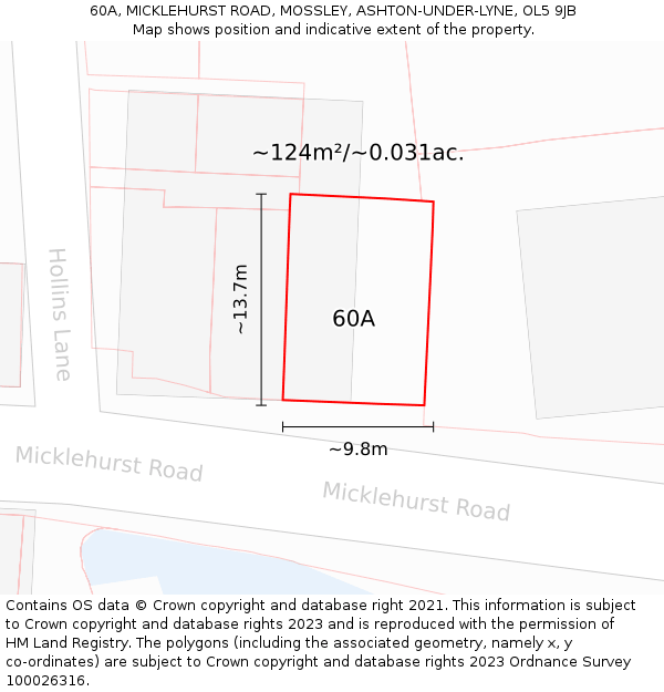 60A, MICKLEHURST ROAD, MOSSLEY, ASHTON-UNDER-LYNE, OL5 9JB: Plot and title map