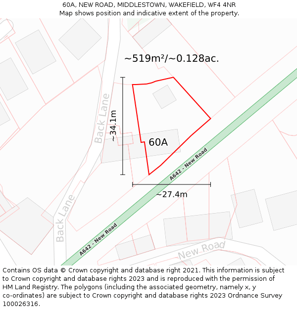 60A, NEW ROAD, MIDDLESTOWN, WAKEFIELD, WF4 4NR: Plot and title map