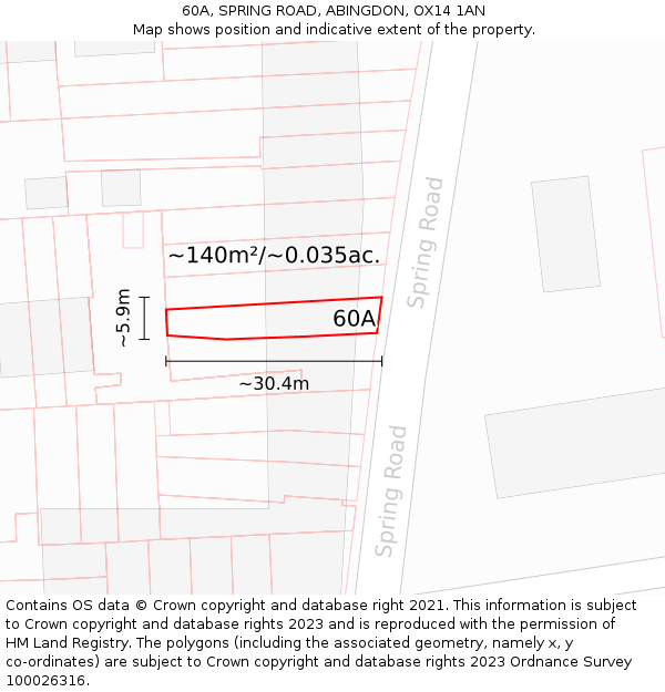 60A, SPRING ROAD, ABINGDON, OX14 1AN: Plot and title map