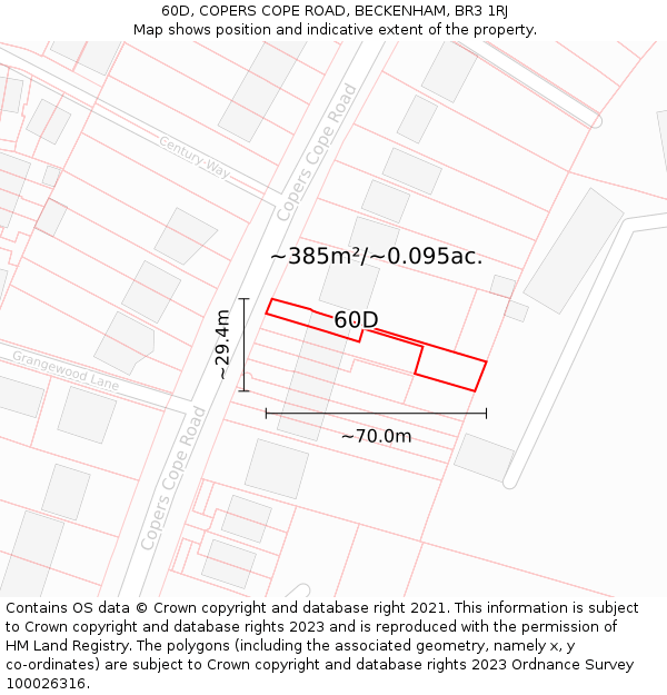 60D, COPERS COPE ROAD, BECKENHAM, BR3 1RJ: Plot and title map