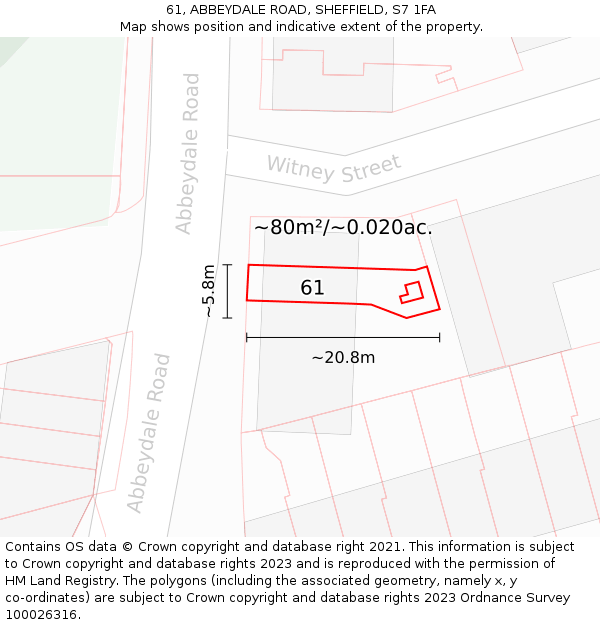 61, ABBEYDALE ROAD, SHEFFIELD, S7 1FA: Plot and title map