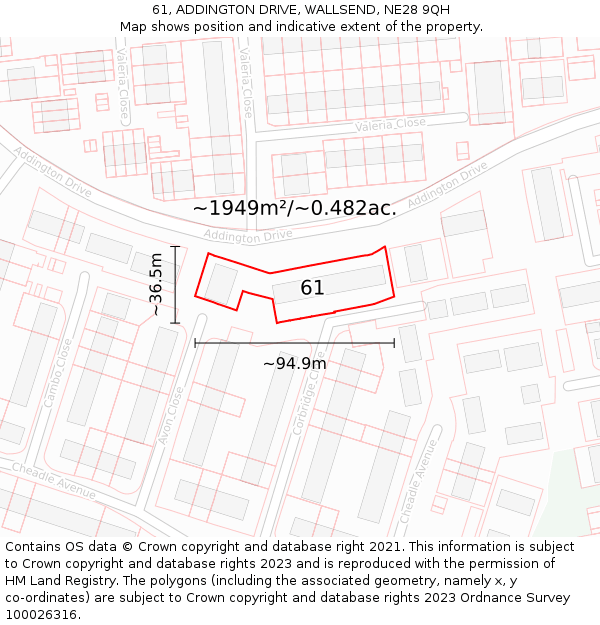 61, ADDINGTON DRIVE, WALLSEND, NE28 9QH: Plot and title map