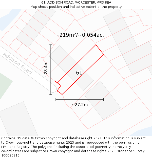 61, ADDISON ROAD, WORCESTER, WR3 8EA: Plot and title map