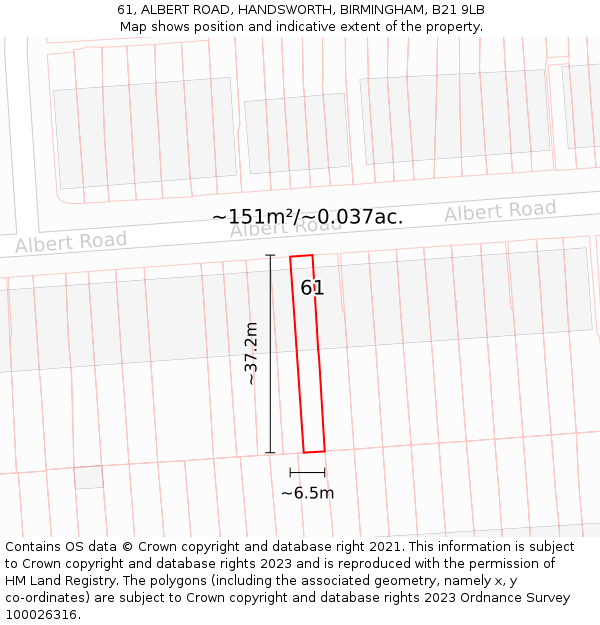 61, ALBERT ROAD, HANDSWORTH, BIRMINGHAM, B21 9LB: Plot and title map