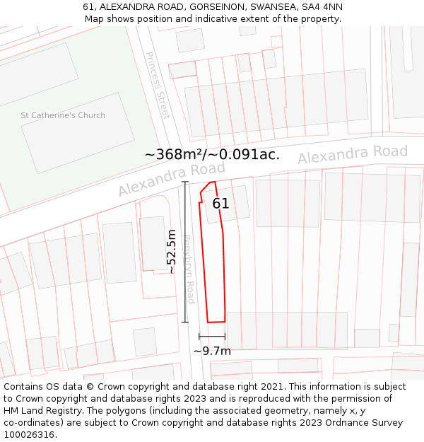 61, ALEXANDRA ROAD, GORSEINON, SWANSEA, SA4 4NN: Plot and title map