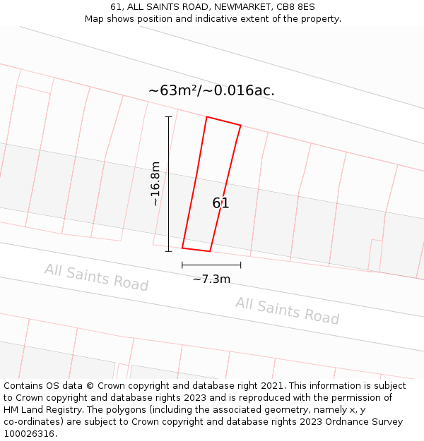 61, ALL SAINTS ROAD, NEWMARKET, CB8 8ES: Plot and title map
