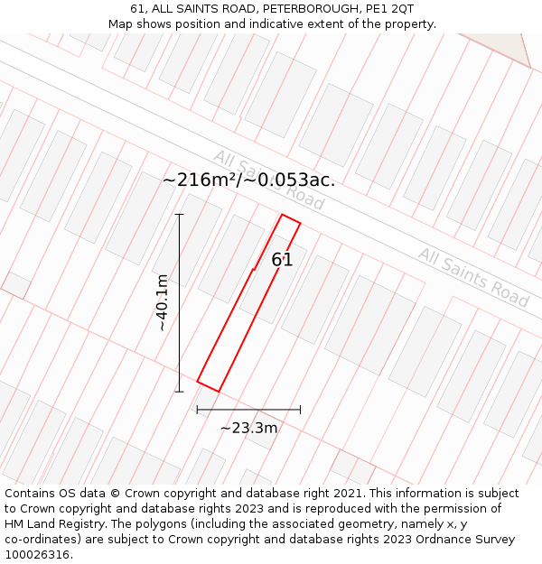 61, ALL SAINTS ROAD, PETERBOROUGH, PE1 2QT: Plot and title map