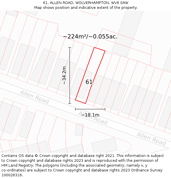 61, ALLEN ROAD, WOLVERHAMPTON, WV6 0AW: Plot and title map