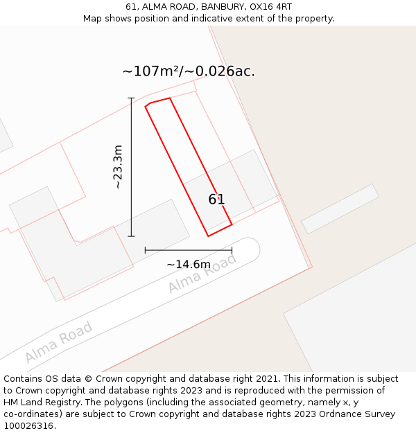 61, ALMA ROAD, BANBURY, OX16 4RT: Plot and title map