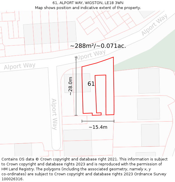 61, ALPORT WAY, WIGSTON, LE18 3WN: Plot and title map