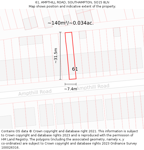 61, AMPTHILL ROAD, SOUTHAMPTON, SO15 8LN: Plot and title map