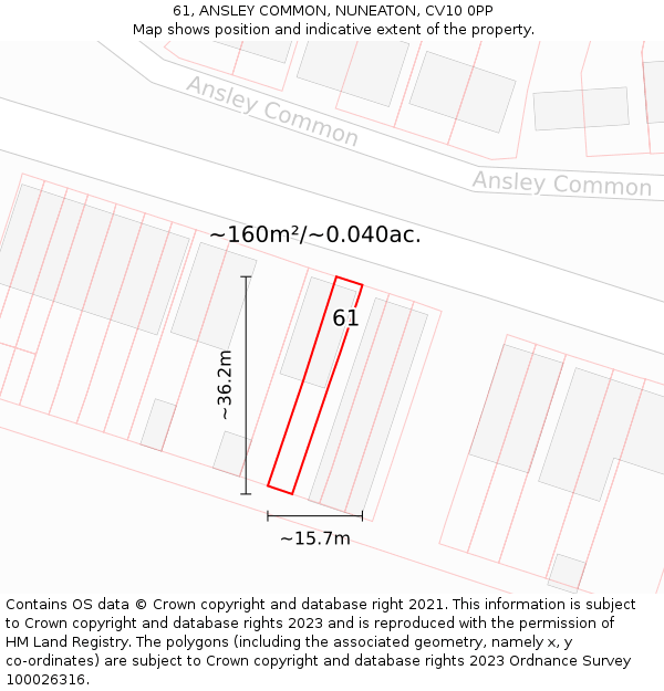 61, ANSLEY COMMON, NUNEATON, CV10 0PP: Plot and title map