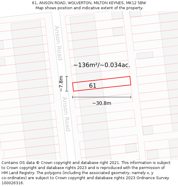 61, ANSON ROAD, WOLVERTON, MILTON KEYNES, MK12 5BW: Plot and title map