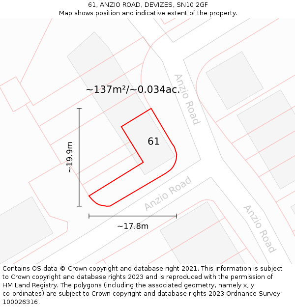 61, ANZIO ROAD, DEVIZES, SN10 2GF: Plot and title map