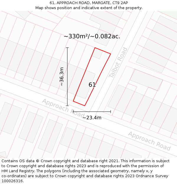 61, APPROACH ROAD, MARGATE, CT9 2AP: Plot and title map