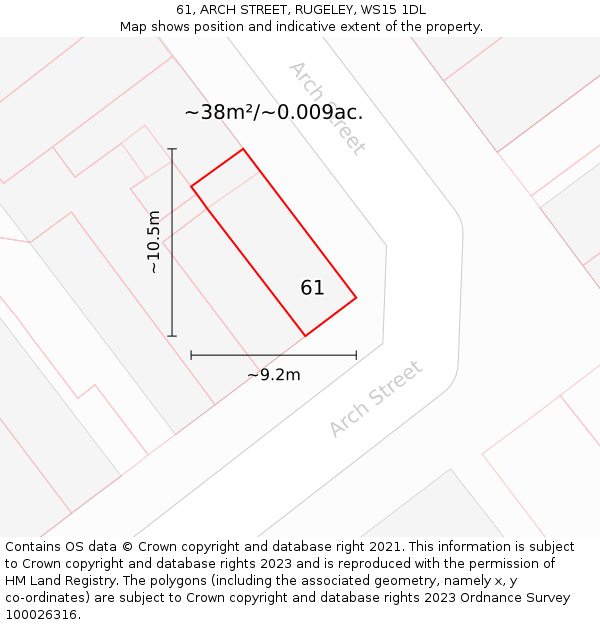 61, ARCH STREET, RUGELEY, WS15 1DL: Plot and title map