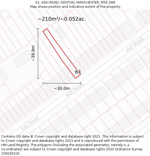 61, ASH ROAD, DENTON, MANCHESTER, M34 2WE: Plot and title map