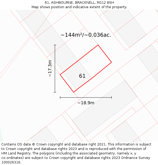 61, ASHBOURNE, BRACKNELL, RG12 8SH: Plot and title map