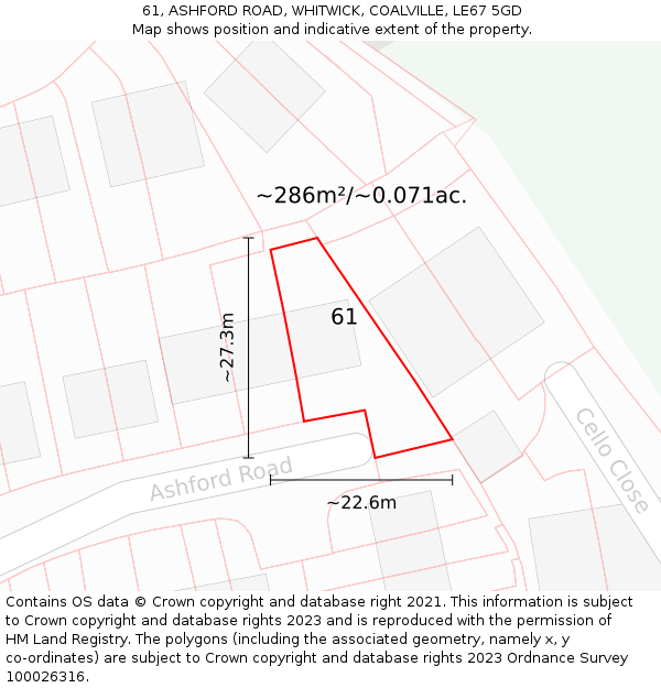 61, ASHFORD ROAD, WHITWICK, COALVILLE, LE67 5GD: Plot and title map