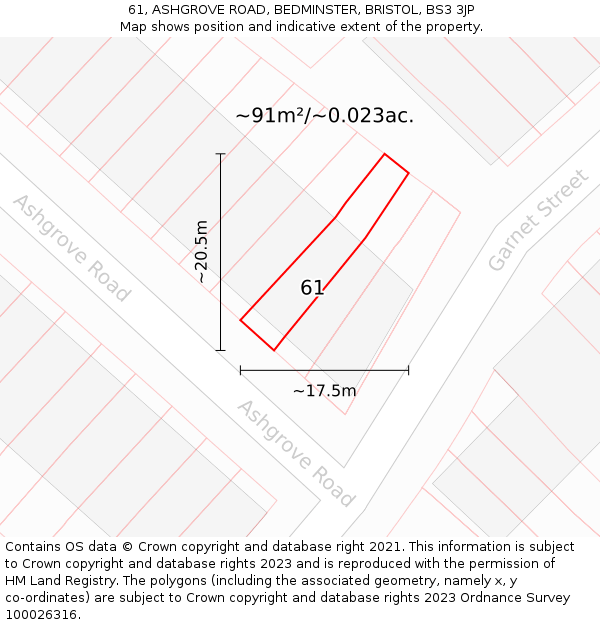 61, ASHGROVE ROAD, BEDMINSTER, BRISTOL, BS3 3JP: Plot and title map