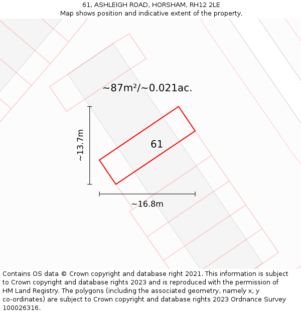 61, ASHLEIGH ROAD, HORSHAM, RH12 2LE: Plot and title map