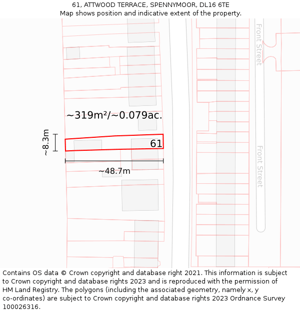 61, ATTWOOD TERRACE, SPENNYMOOR, DL16 6TE: Plot and title map
