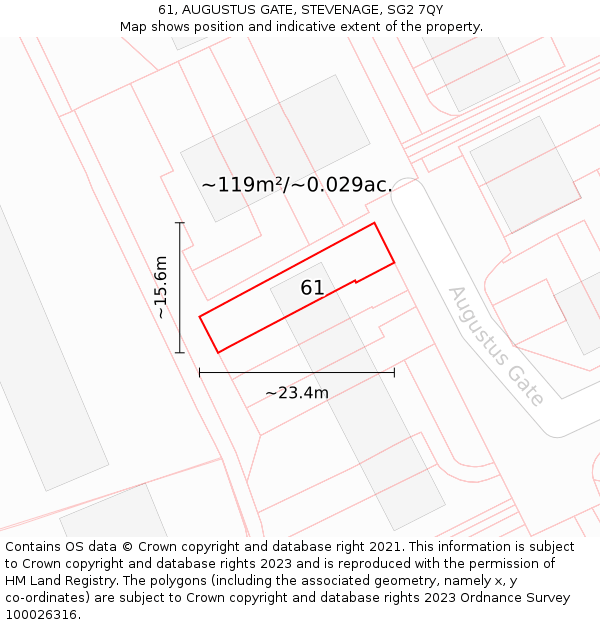 61, AUGUSTUS GATE, STEVENAGE, SG2 7QY: Plot and title map