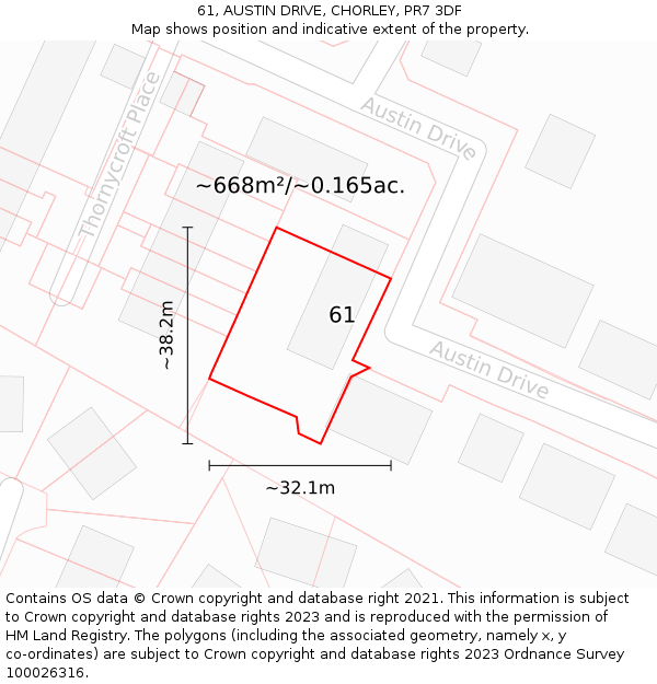 61, AUSTIN DRIVE, CHORLEY, PR7 3DF: Plot and title map
