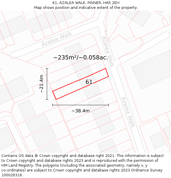61, AZALEA WALK, PINNER, HA5 2EH: Plot and title map