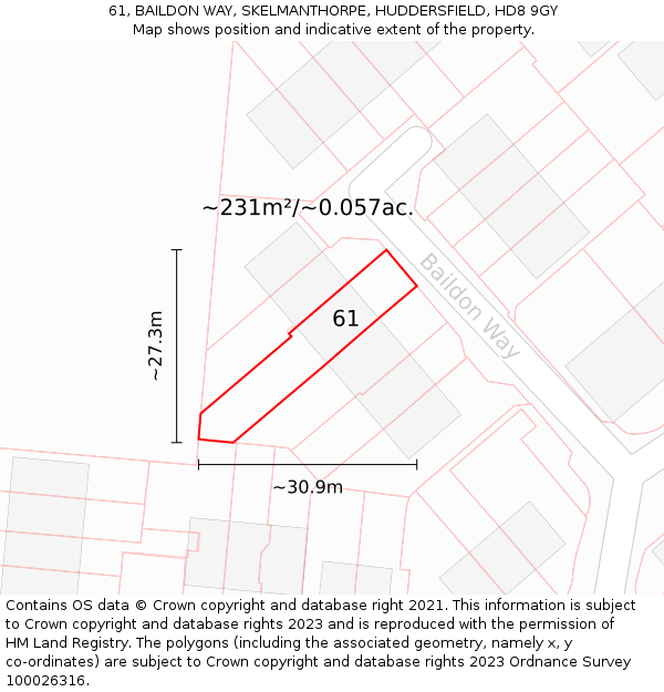 61, BAILDON WAY, SKELMANTHORPE, HUDDERSFIELD, HD8 9GY: Plot and title map