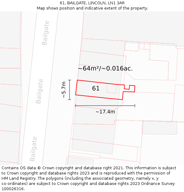 61, BAILGATE, LINCOLN, LN1 3AR: Plot and title map