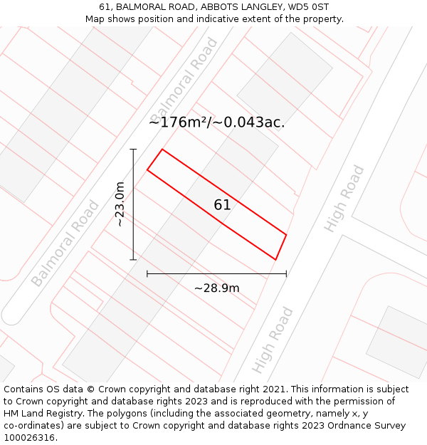 61, BALMORAL ROAD, ABBOTS LANGLEY, WD5 0ST: Plot and title map
