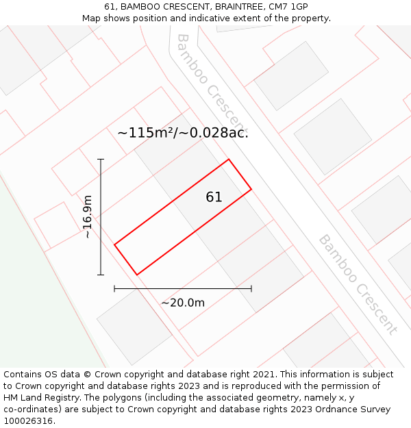61, BAMBOO CRESCENT, BRAINTREE, CM7 1GP: Plot and title map