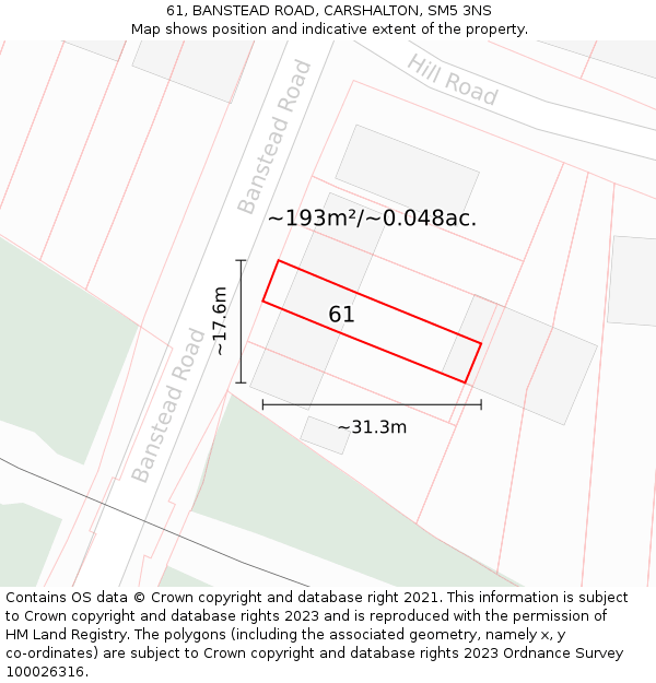 61, BANSTEAD ROAD, CARSHALTON, SM5 3NS: Plot and title map