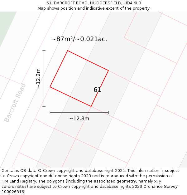 61, BARCROFT ROAD, HUDDERSFIELD, HD4 6LB: Plot and title map