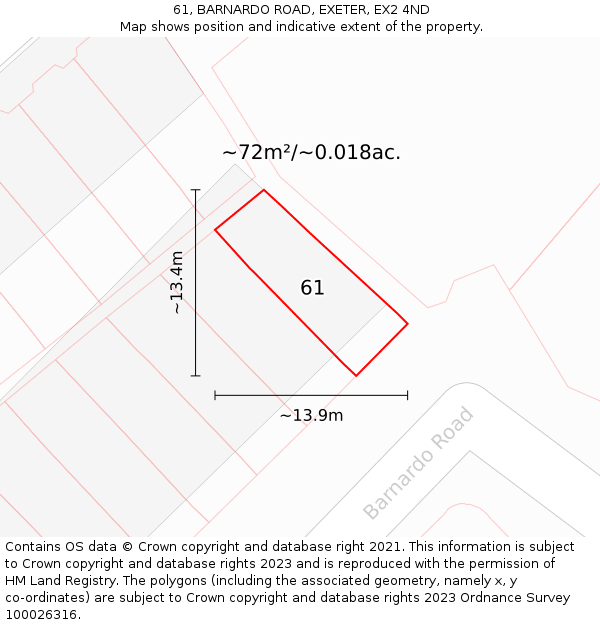 61, BARNARDO ROAD, EXETER, EX2 4ND: Plot and title map