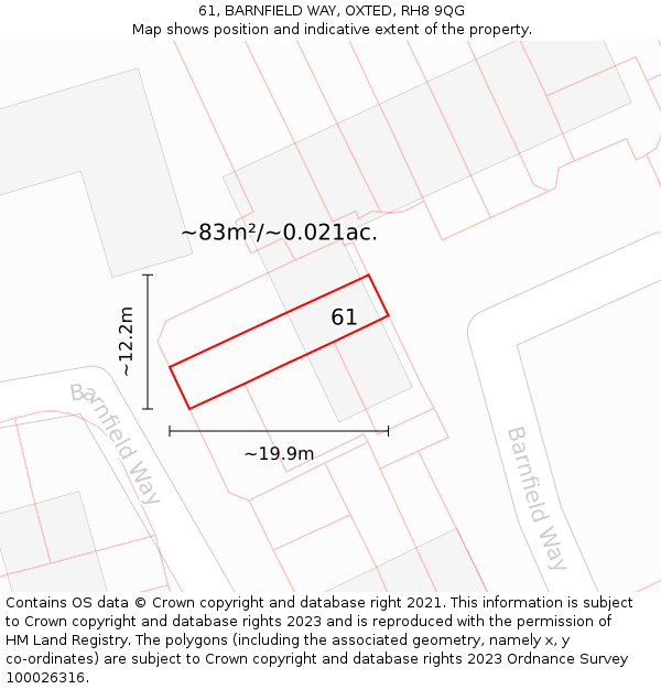 61, BARNFIELD WAY, OXTED, RH8 9QG: Plot and title map