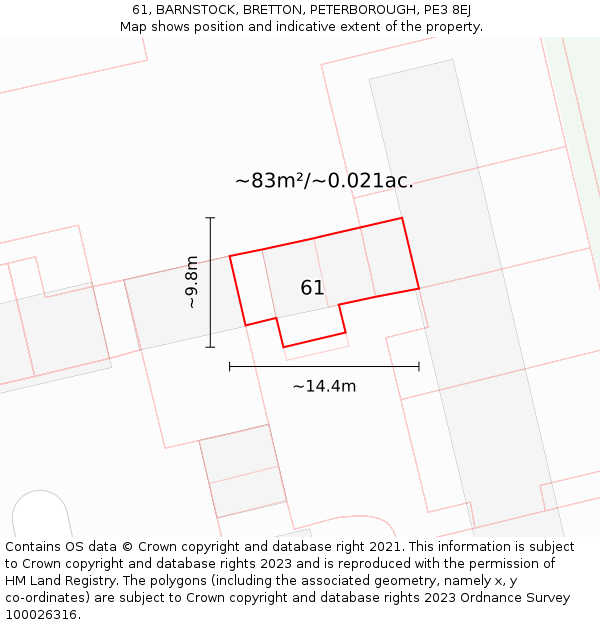 61, BARNSTOCK, BRETTON, PETERBOROUGH, PE3 8EJ: Plot and title map