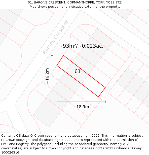 61, BARONS CRESCENT, COPMANTHORPE, YORK, YO23 3TZ: Plot and title map