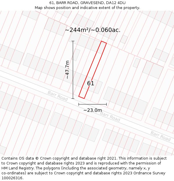 61, BARR ROAD, GRAVESEND, DA12 4DU: Plot and title map