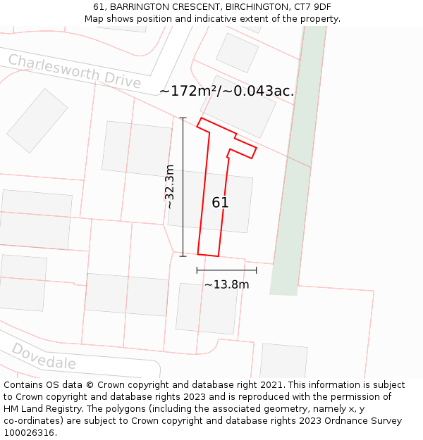 61, BARRINGTON CRESCENT, BIRCHINGTON, CT7 9DF: Plot and title map