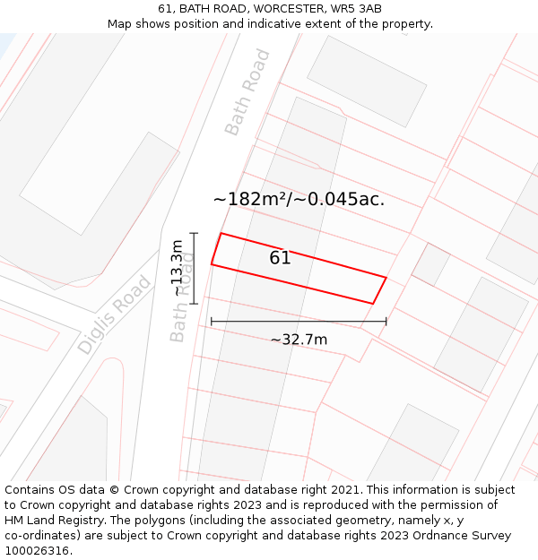 61, BATH ROAD, WORCESTER, WR5 3AB: Plot and title map